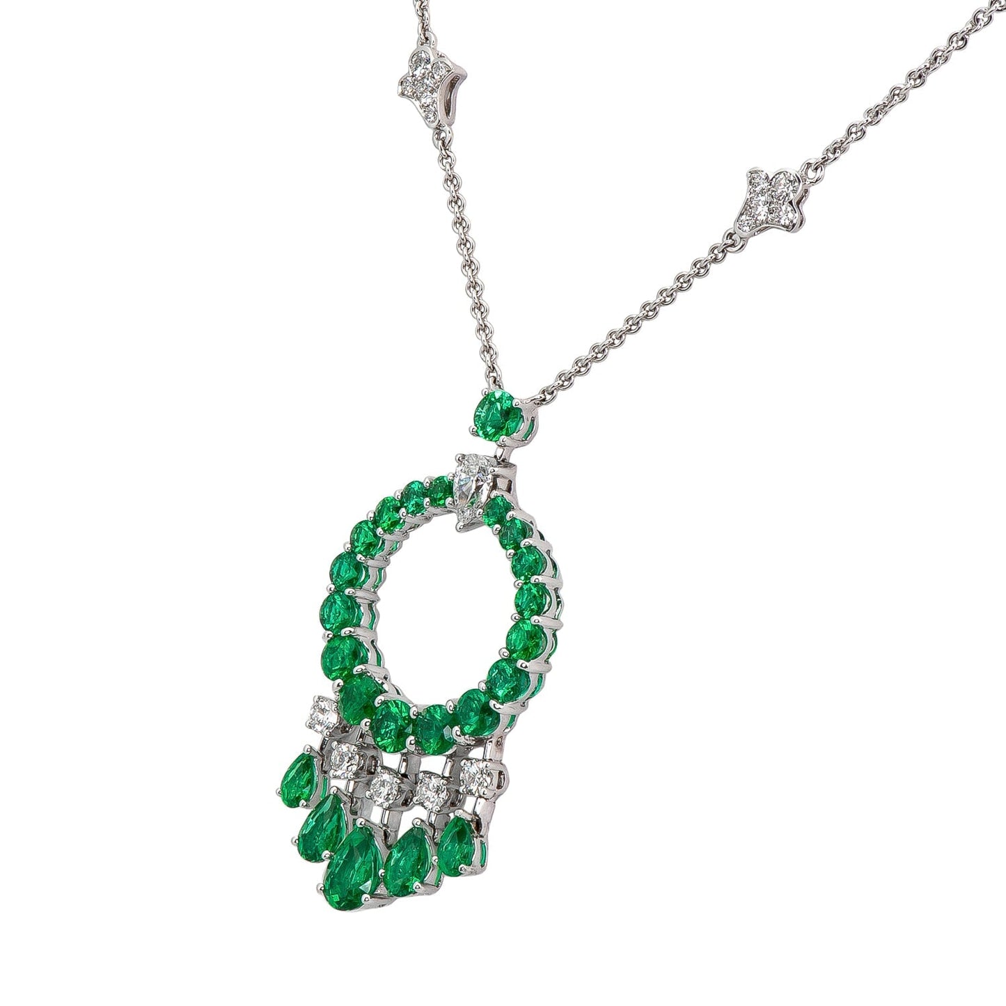 Graff White Gold And Pearshape Emerald Gypsy Necklace