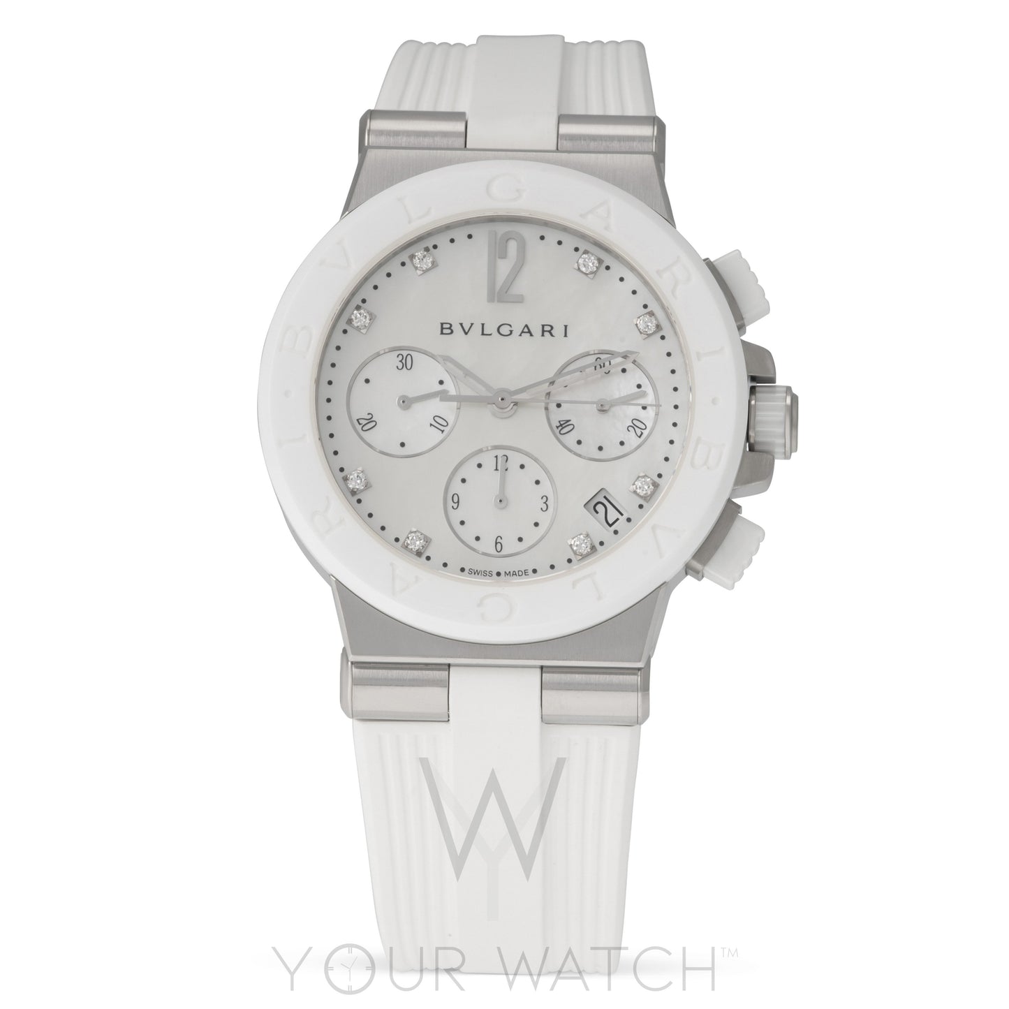 Bvlgari Diagono White Mother of Pearl Chronograph Ladies Watch 101993