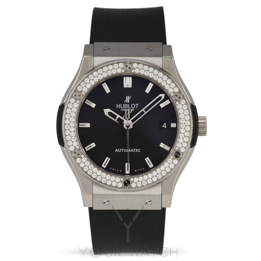 Hublot Classic Fusion Zirconium Diamond Bezel Black Dial Black Rubber Mens 45mm Watch 511.ZX.1170.RX.1104
