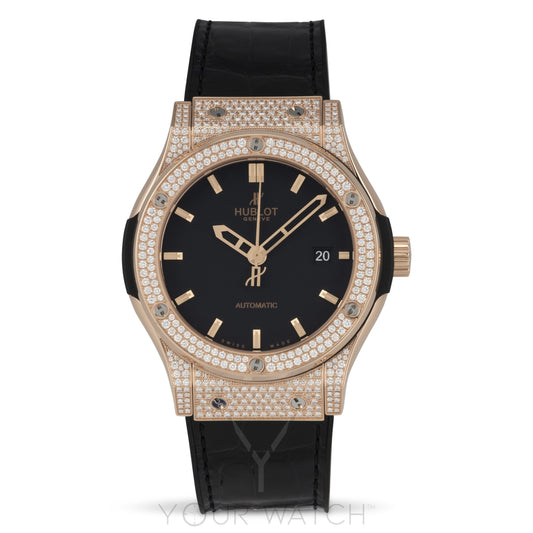 Hublot Classic Fusion Automatic 18k Rose Gold Diamond Case 42mm Mens Watch 542.OX.1180.LR.1704