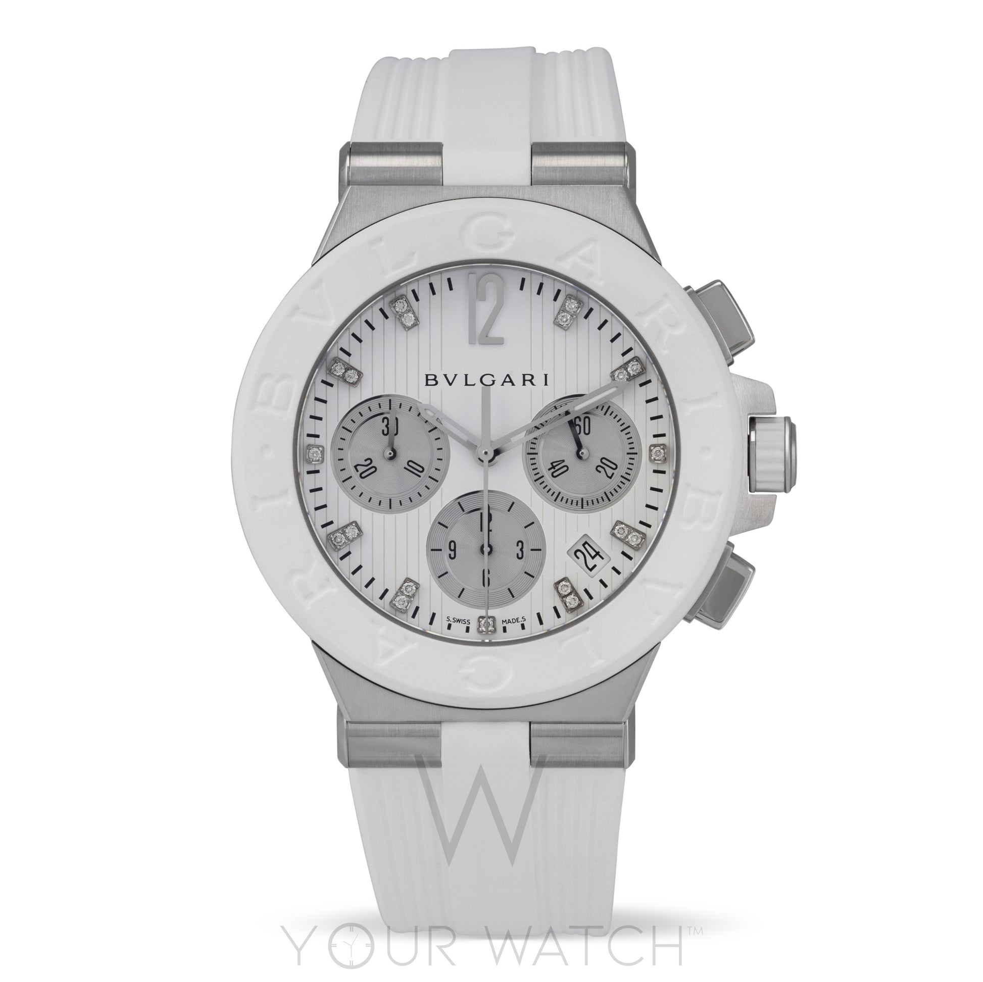 Bvlgari Diagono Chronograph White Rubber Ladies Watch 101801