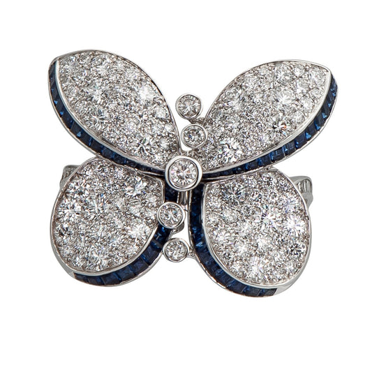 Graff Princess Butterfly Ring with Sapphires And White Round Diamonds RGR569