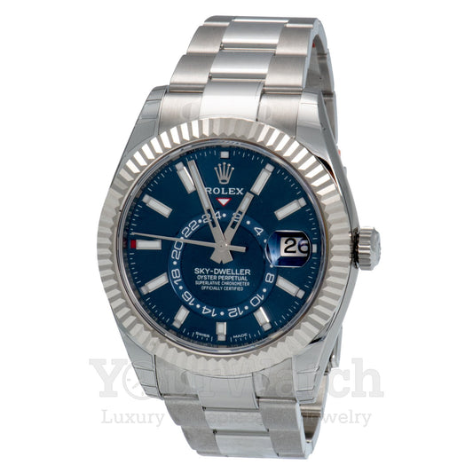 Rolex Sky Dweller White Gold Stainless Steel Blue Dial 42mm Mens Watch