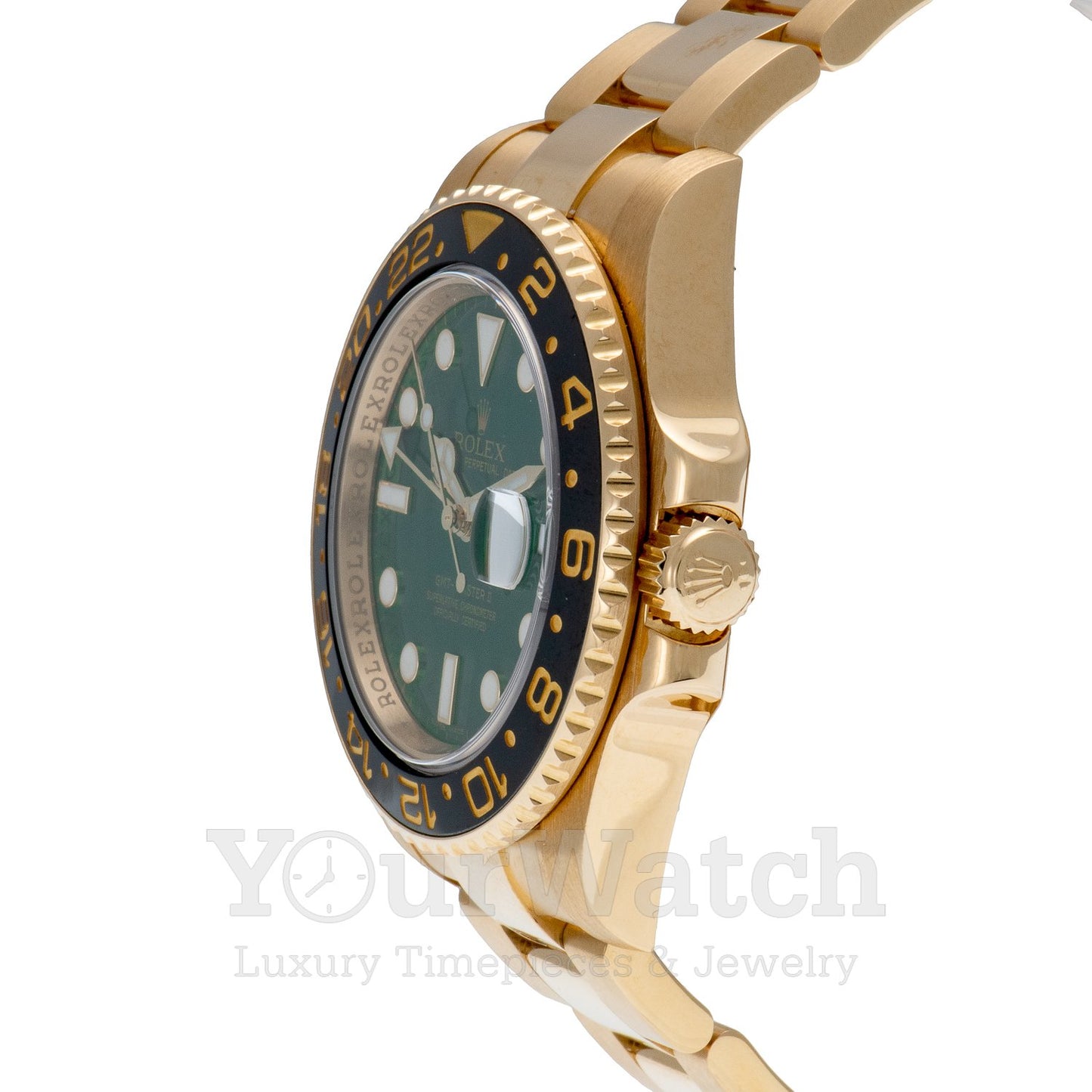 Rolex 116718LN GMT Master II Yellow Gold Green Dial 40mm Mens Watch