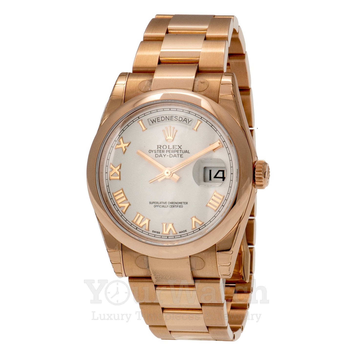 Rolex 118205 Day Date Everose Gold White Dial 36mm Watch