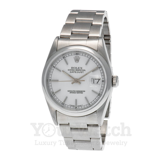 Rolex 16200 Datejust Stainless Steel White Dial 36mm Watch